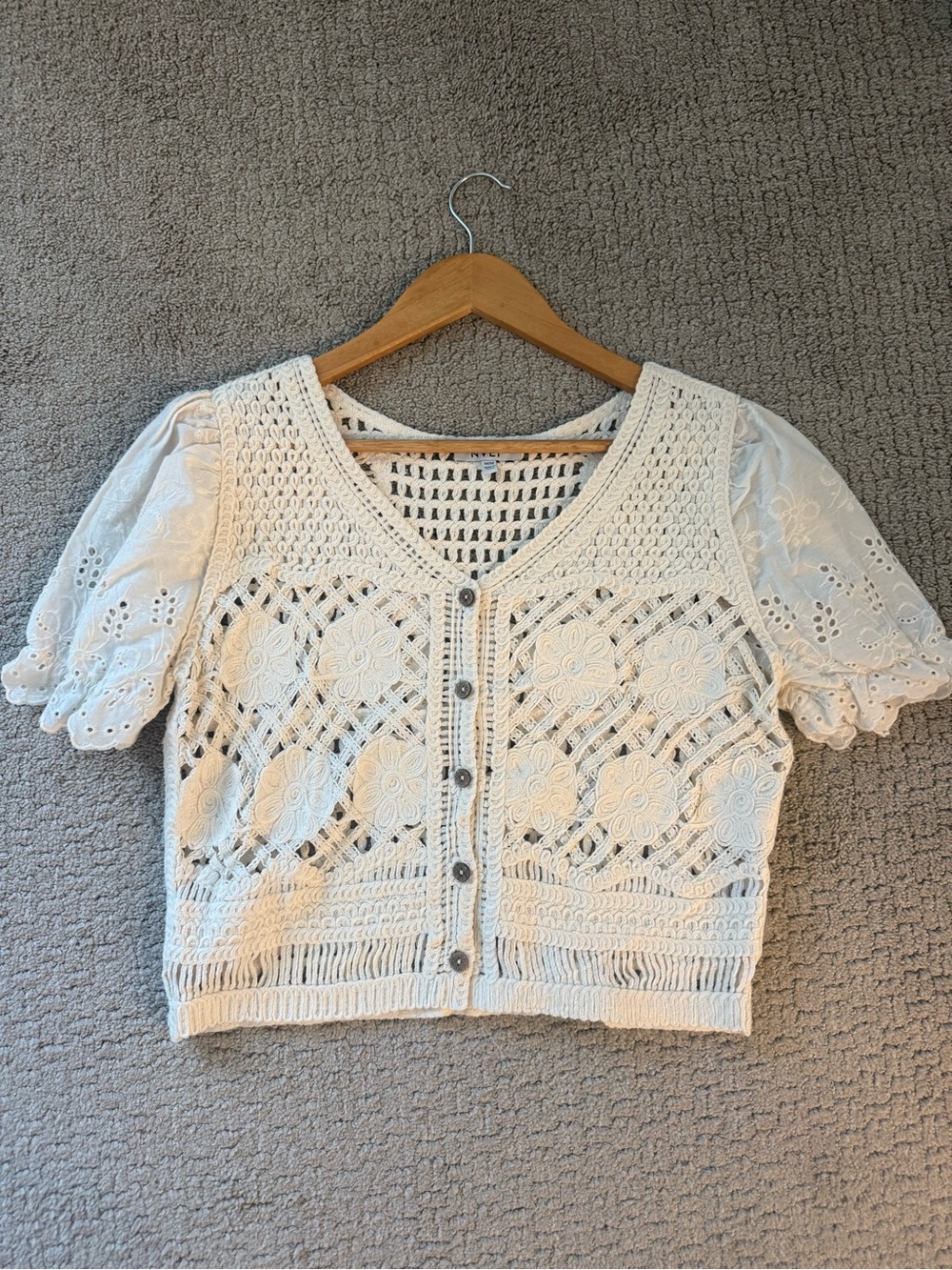 Anthropologie Cream Crochet Blouse